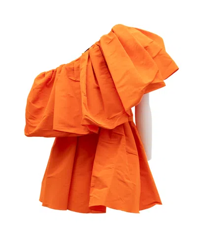 Alexander Mcqueen Ruffled Off-shoulder Dress In Orange