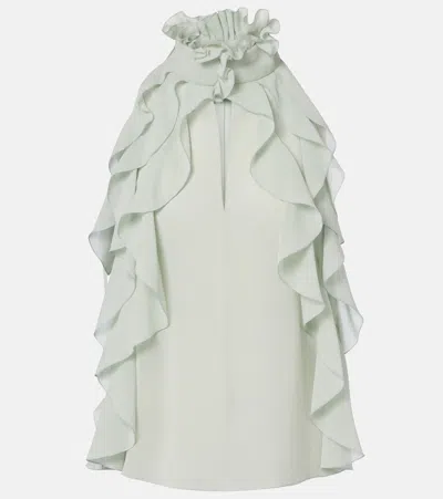 Alexander Mcqueen Ruffled Silk Chiffon Top In Green