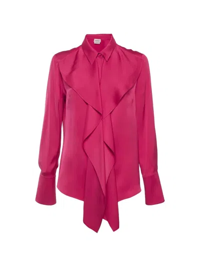 Pre-owned Alexander Mcqueen Ruffled Silk Shirt In Pink