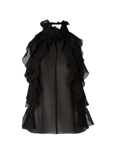 Alexander Mcqueen Cut-out Top In Silk Georgette With Ruffles Tops Black