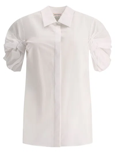 Alexander Mcqueen Ruffled T-shirt With Classic Collar And Button Closure In White