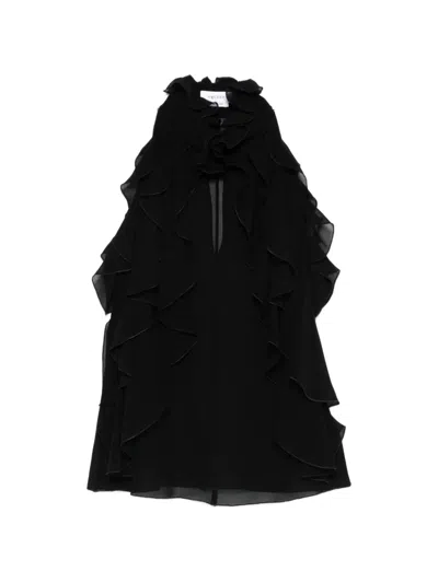 Alexander Mcqueen Cut-out Top In Silk Georgette With Ruffles Tops Black
