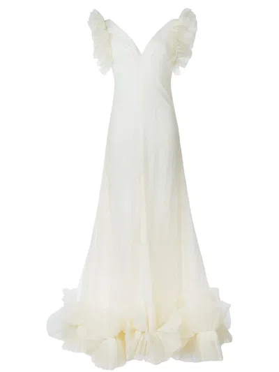 Alexander Mcqueen Ruffled Tulle Evening Dress In Neutral