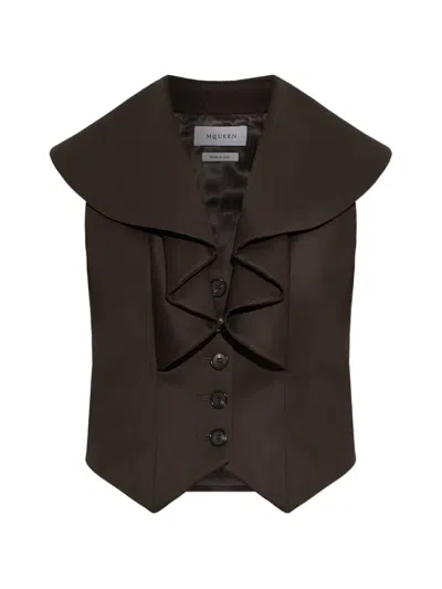 Alexander Mcqueen Ruffled-collar Wool Waistcoat In Brown