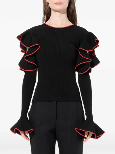 Alexander Mcqueen Ruffled-sleeve Sweater In Black