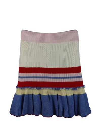 Pre-owned Alexander Mcqueen Ruffle-trim Cable-knit Midi Skirt In Neutrals