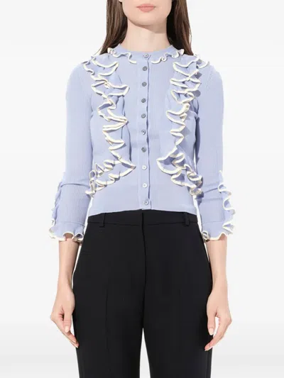 Alexander Mcqueen Ruffle-trim Knit Cardigan In Blue
