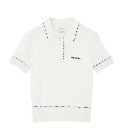 Alexander Mcqueen Running-stitch Polo Sweater In White