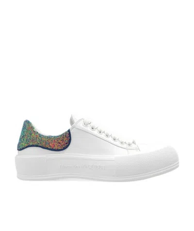 Alexander Mcqueen Runway Glitter-detail Leather Sneakers In White