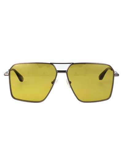 Alexander Mcqueen Ruthenium-ruthenium-yellow Metal Sunglasses In Green