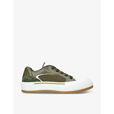 Alexander Mcqueen S Khaki Deck Leather And Canvas Low-top Trainers