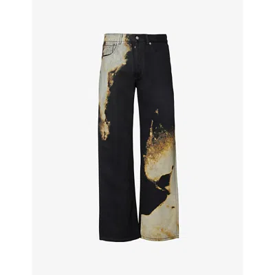 Alexander Mcqueen S  Graphic-print Straight Leg Denim Jeans In Black/ivory