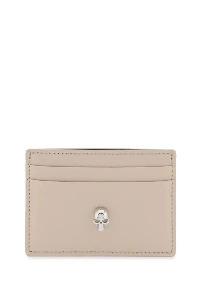 Alexander Mcqueen Saffiano Leather Skull Card Holder In Beige