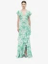 Alexander Mcqueen Asymmetric Ruffled Printed Silk-satin Maxi Dress