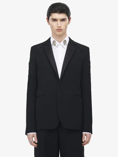 Alexander Mcqueen Sailor Tattoo Embroidery Tuxedo Jacket In Black