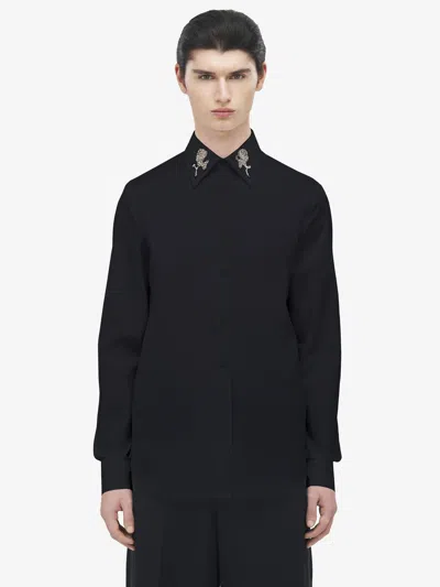 Alexander Mcqueen Sailor Tattoo Rose Embroidery Shirt In Black