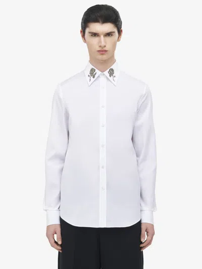 Alexander Mcqueen Sailor Tattoo Rose Embroidery Shirt In White