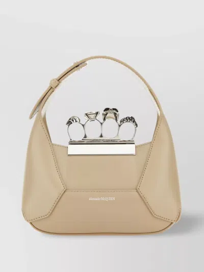 Alexander Mcqueen Sand Leather Mini Jewelled Hobo Handbag" -> "gems Jewelled Shoulder Bag In Cream