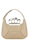 Alexander Mcqueen Sand Leather Mini Jewelled Hobo Handbag In Beige