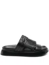 Alexander Mcqueen Alexander Mc Queen T Bar Fringed Black Sandals In Black