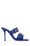 Alexander Mcqueen Heel Stiletto Sandals Patent Finish Open Toe In Blue
