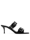 Alexander Mcqueen 75 Leather Buckle Sandals In Black