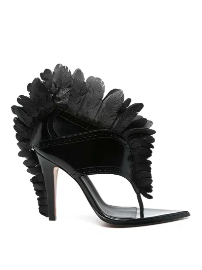 Alexander Mcqueen Feathers Sandals In Black