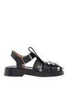 Alexander Mcqueen Round Toe Leather Sandals With Buckle Detail In Black