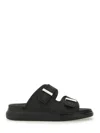 Alexander Mcqueen Rubber Slides With Buckled-straps In Black
