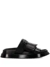 Alexander Mcqueen Alexander Mc Queen T Bar Fringed Black Sandals In Black