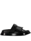 Alexander Mcqueen Alexander Mc Queen T Bar Fringed Black Sandals In Black