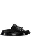 Alexander Mcqueen Alexander Mc Queen T Bar Fringed Black Sandals In Black