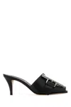 Alexander Mcqueen Leather Mules With Kitten Heel And Metal Embellishment In Black