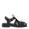 Alexander Mcqueen Round Toe Leather Sandals With Buckle Detail In Black