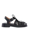 Alexander Mcqueen Round Toe Leather Sandals With Buckle Detail In Black