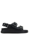 Alexander Mcqueen Black Slide Sandals With Embossed Logo In Leather Man In Black
