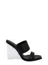 Alexander Mcqueen Black Wedge With Double Strap And Trasparent Plexiglass Heel In Smooth Leather Wom In Black