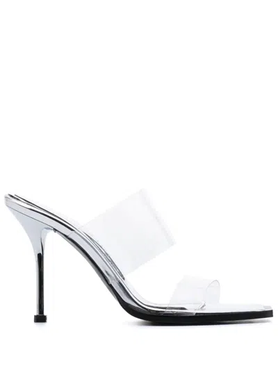 Alexander Mcqueen 105mm Transparent Leather Mules In Silver