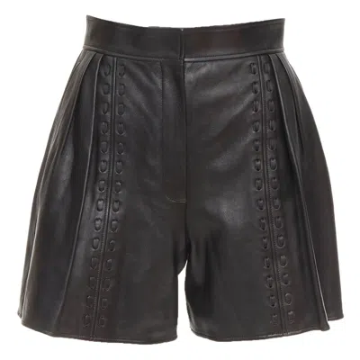 Pre-owned Alexander Mcqueen Sarah Burton 2021 Black Leather Overstitch Mini Shorts It38 Xs