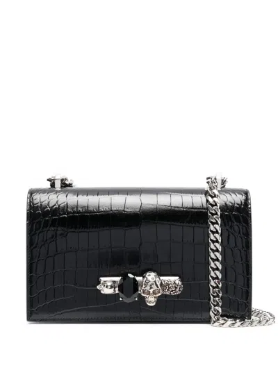 Alexander Mcqueen Mini Jewelled Satchel In Black
