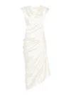 Alexander Mcqueen Satin Asymmetric Draped Midi Dress In Gray