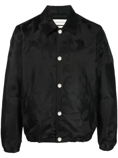 Alexander Mcqueen Satin Collared Bomber Jacket In Black