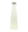 Alexander Mcqueen Satin Crystal-embellished Maxi Dress In Neutral