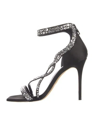 Pre-owned Alexander Mcqueen Satin Crystal Embellishments Sandals In Black