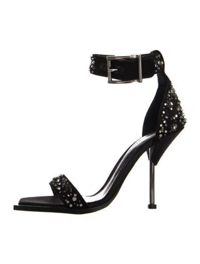Pre-owned Alexander Mcqueen Satin Crystal Embellishments Sandals In Blue