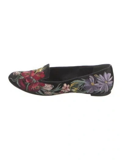 Pre-owned Alexander Mcqueen Satin Floral Print Loafers In Black