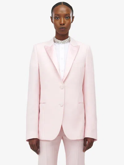 Alexander Mcqueen Satin Lapel Jacket In Pink