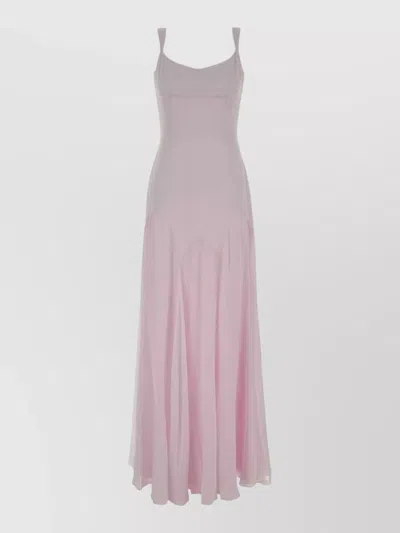 Alexander Mcqueen Satin Long Dress Flowy Silhouette Spaghetti Straps In Pink