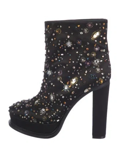 Pre-owned Alexander Mcqueen Satin Patterned Boots In Black
