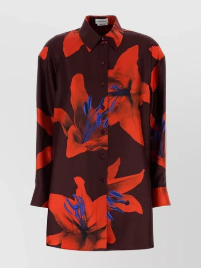 Alexander Mcqueen Satin Printed Oversize Shirt In Brown